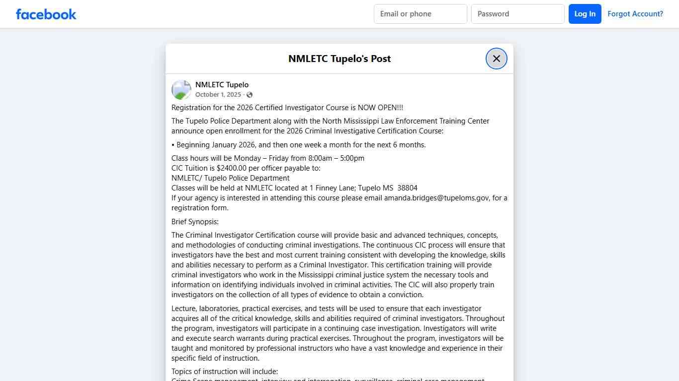 NMLETC Tupelo - Registration for the 2026 Certified... Facebook