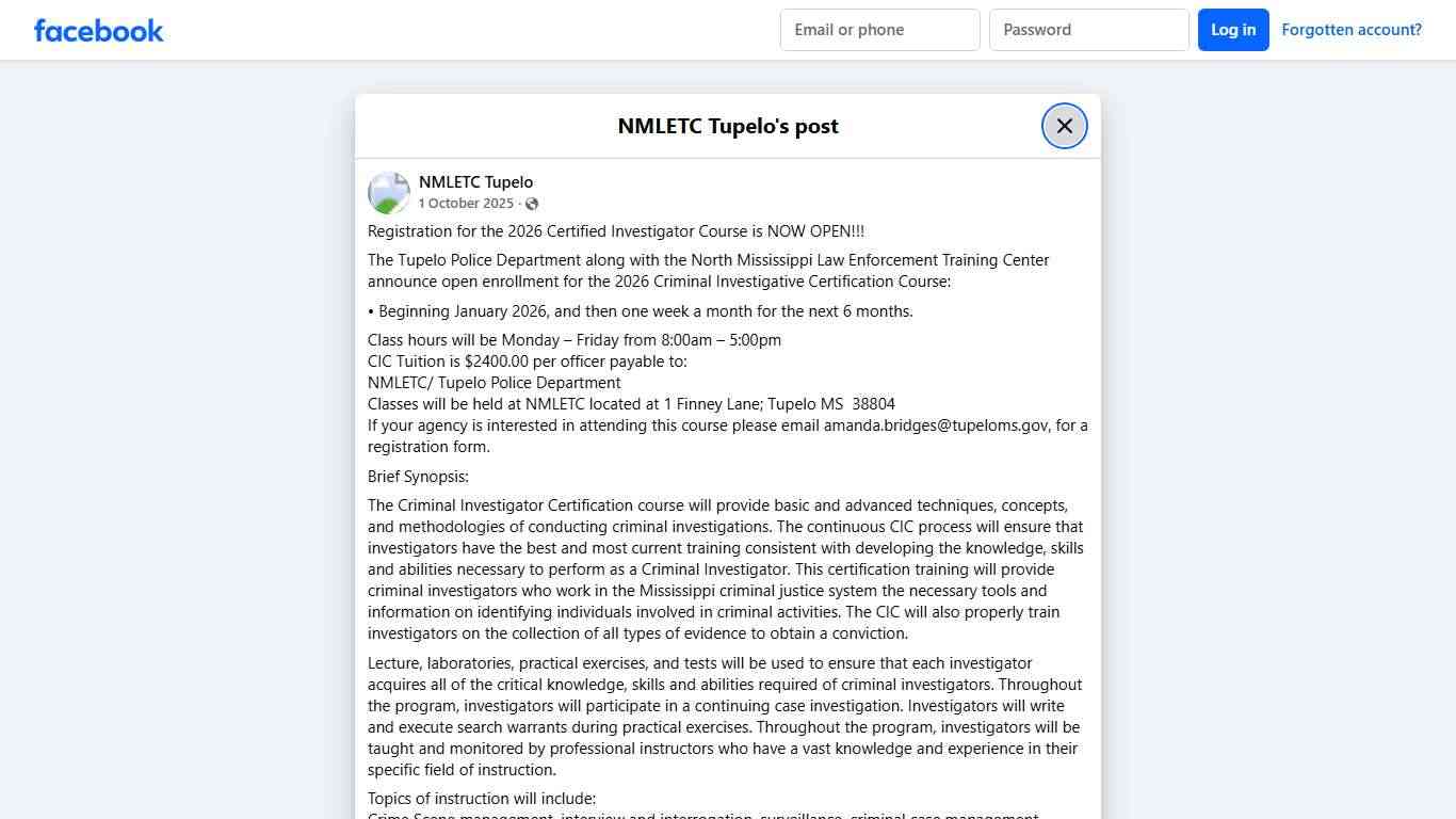 NMLETC Tupelo - Registration for the 2026 Certified... Facebook